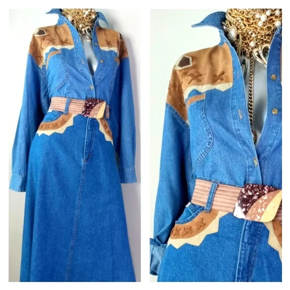 "WESTERN CHIC" VintAge Denim Two-PiEcE Skirt Set - Picture 3 of 15